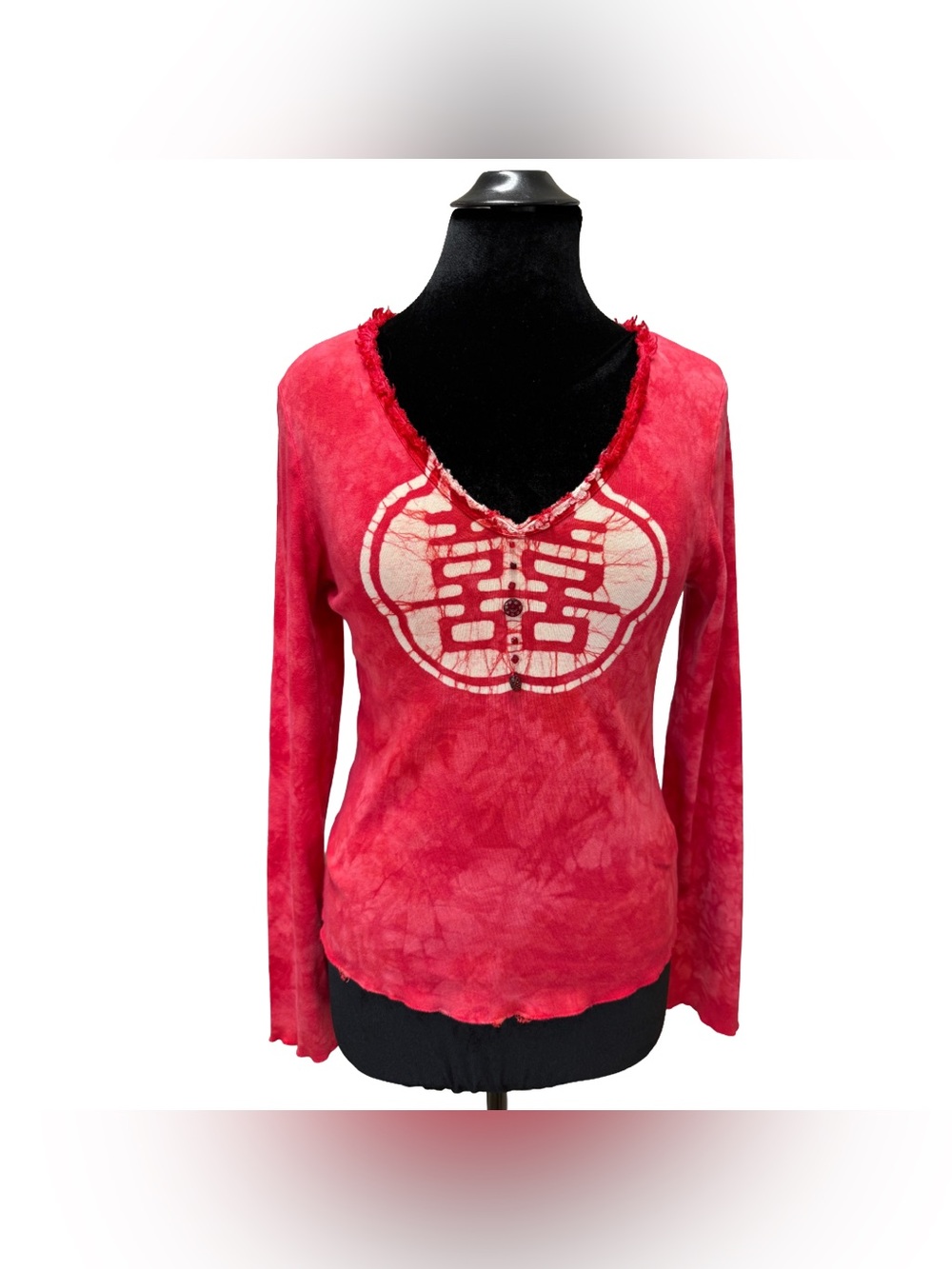 Y2K Language Los Angeles Asian Tie Dye Distressed Beaded Top